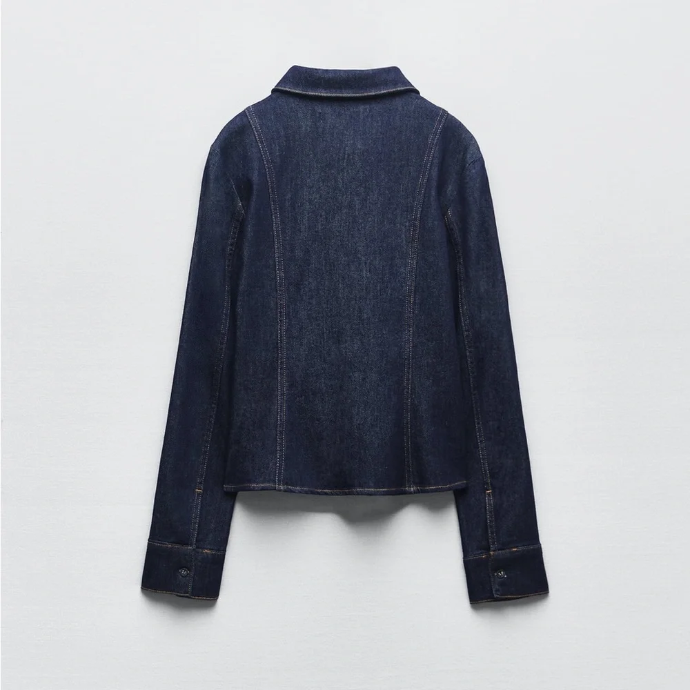 Zara FITTED DENIM SHIRT. Blue. Size S. New with Tags. - Picture 5 of 7
